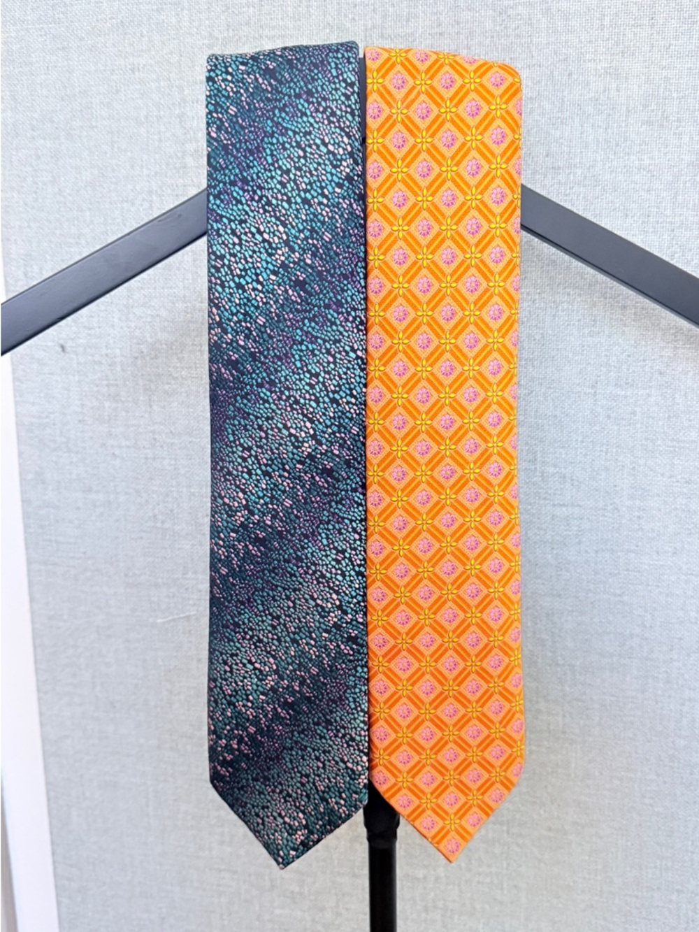 Brioni Teal Speckle Tie & Orange Geometric Tie Set